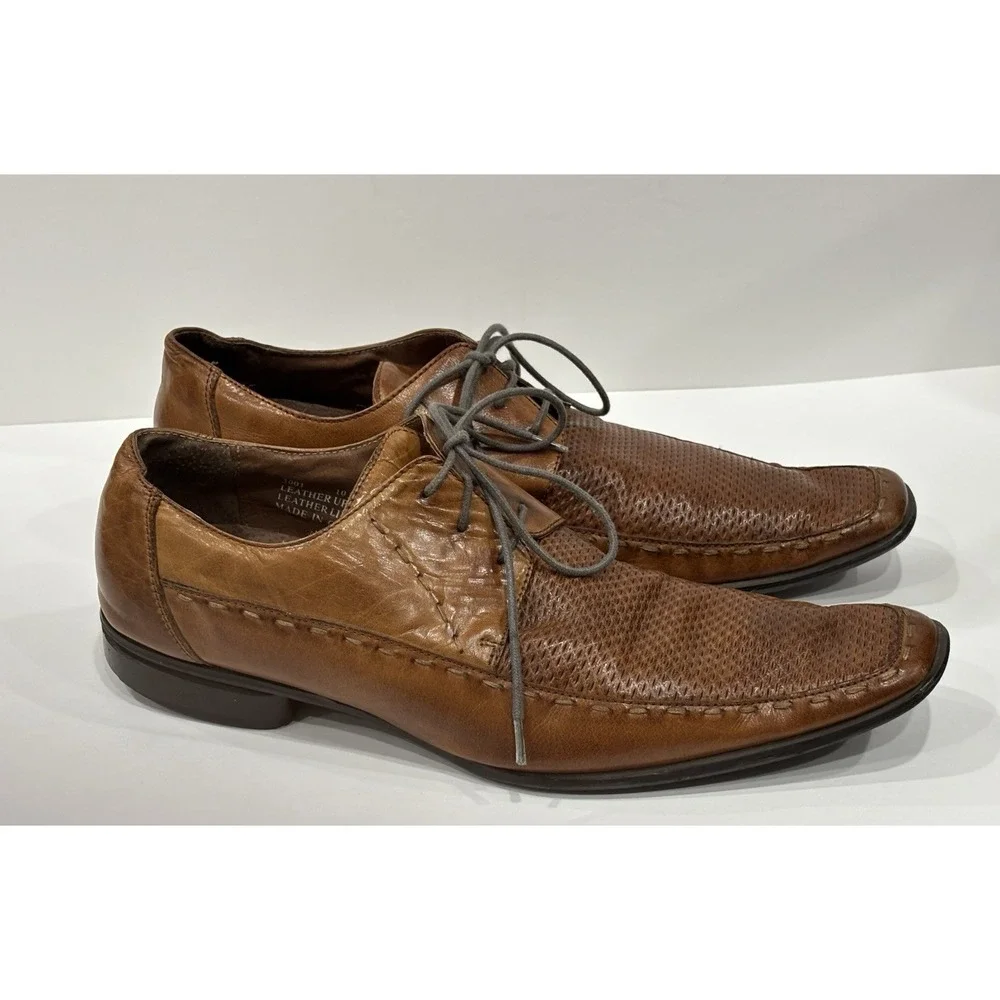 Fratelli Rossetti Men's 10M Brown Woven Leather Lace Up Dress Shoes 3001